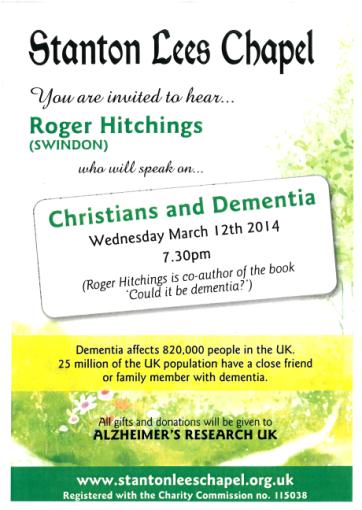 Christians & Dementia - A meeting at Stanton Lees Chapel